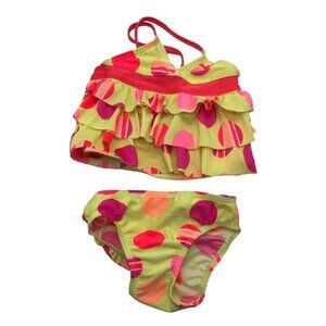 Joe Boxer Baby Girls‎ 6-9M 2 Piece Swimsuit Tankini Set Tiered Ruffle Polka Dot